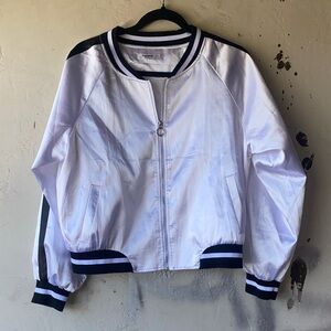 Zeagoo White Bomber Jacket with Black Trim